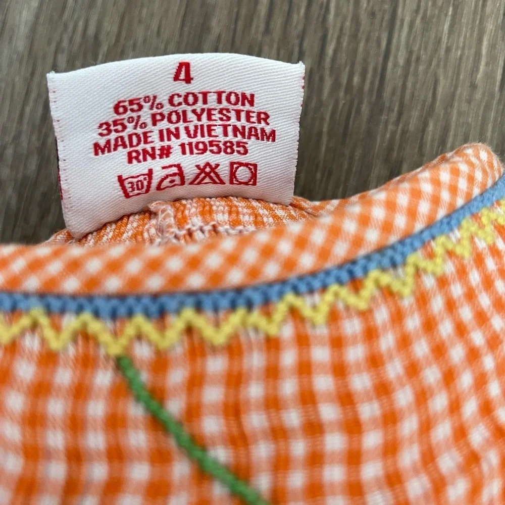 Mom & Me Smocked Orange Gingham Embroidered Fall Dress Girls Size 4